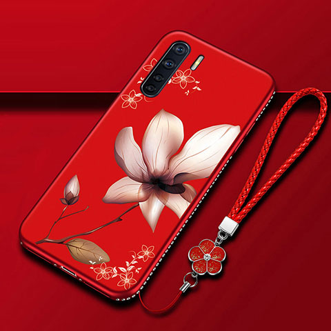 Funda Silicona Gel Goma Flores Carcasa S01 para Oppo A91 Rojo Rosa