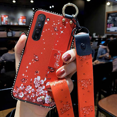 Funda Silicona Gel Goma Flores Carcasa S01 para Oppo Reno3 Rojo