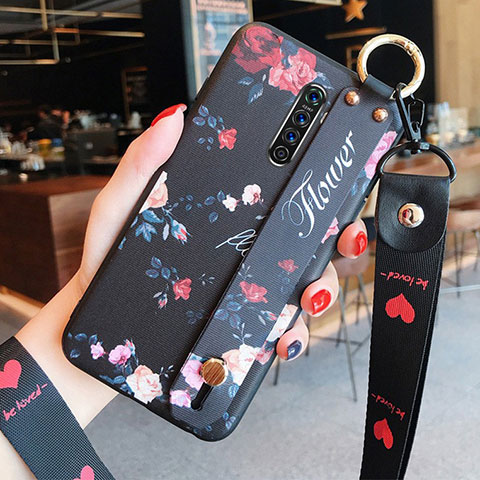 Funda Silicona Gel Goma Flores Carcasa S01 para Realme X2 Pro Negro