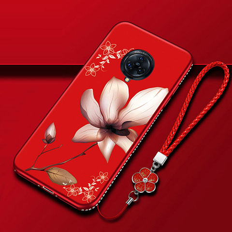 Funda Silicona Gel Goma Flores Carcasa S01 para Vivo Nex 3S Rojo Rosa