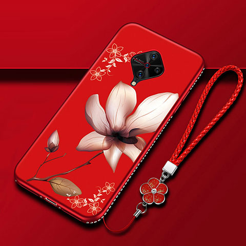 Funda Silicona Gel Goma Flores Carcasa S01 para Vivo S1 Pro Rojo Rosa