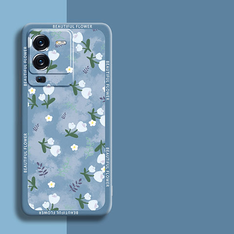 Funda Silicona Gel Goma Flores Carcasa S01 para Vivo V25 Pro 5G Azul