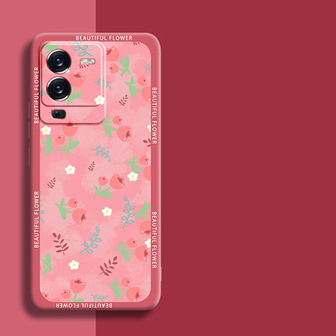 Funda Silicona Gel Goma Flores Carcasa S01 para Vivo V25 Pro 5G Rojo