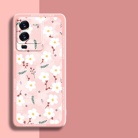 Funda Silicona Gel Goma Flores Carcasa S01 para Vivo V25 Pro 5G Rosa