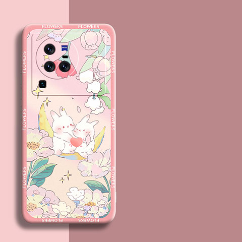 Funda Silicona Gel Goma Flores Carcasa S01 para Vivo X80 Pro 5G Rosa