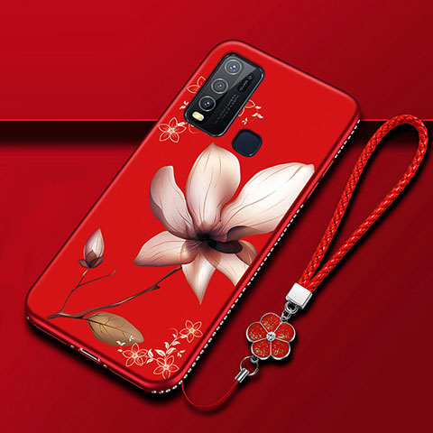 Funda Silicona Gel Goma Flores Carcasa S01 para Vivo Y50 Rojo Rosa