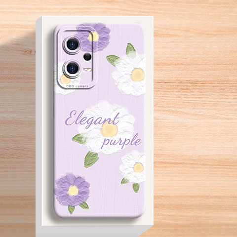 Funda Silicona Gel Goma Flores Carcasa S01 para Xiaomi Poco X5 5G Morado