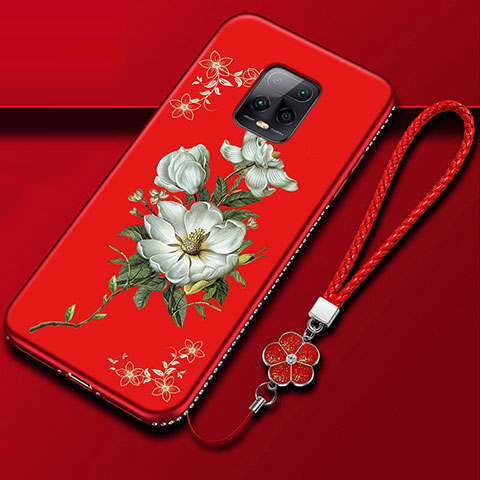 Funda Silicona Gel Goma Flores Carcasa S01 para Xiaomi Redmi 10X Pro 5G Rojo