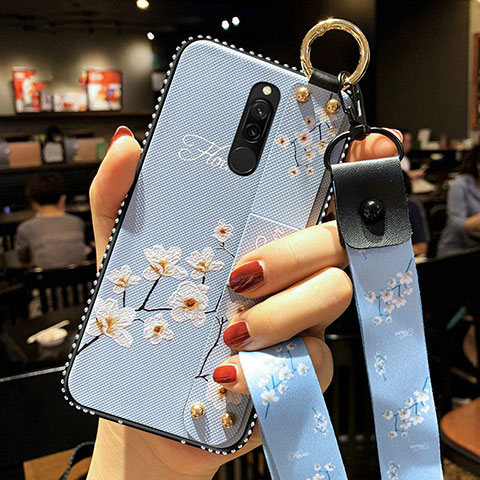 Funda Silicona Gel Goma Flores Carcasa S01 para Xiaomi Redmi 8 Azul Cielo