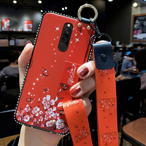 Funda Silicona Gel Goma Flores Carcasa S01 para Xiaomi Redmi 8 Rojo