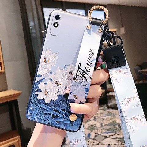 Funda Silicona Gel Goma Flores Carcasa S01 para Xiaomi Redmi 9A Azul