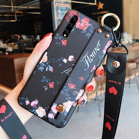 Funda Silicona Gel Goma Flores Carcasa S02 para Huawei Enjoy 10S Negro