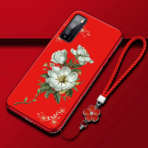 Funda Silicona Gel Goma Flores Carcasa S02 para Huawei Enjoy Z 5G Rojo