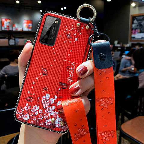 Funda Silicona Gel Goma Flores Carcasa S02 para Huawei Honor 30 Lite 5G Rojo