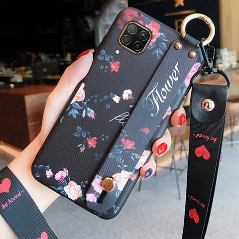 Funda Silicona Gel Goma Flores Carcasa S02 para Huawei Nova 7i Negro