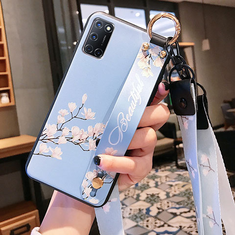 Funda Silicona Gel Goma Flores Carcasa S02 para Oppo A52 Azul Cielo