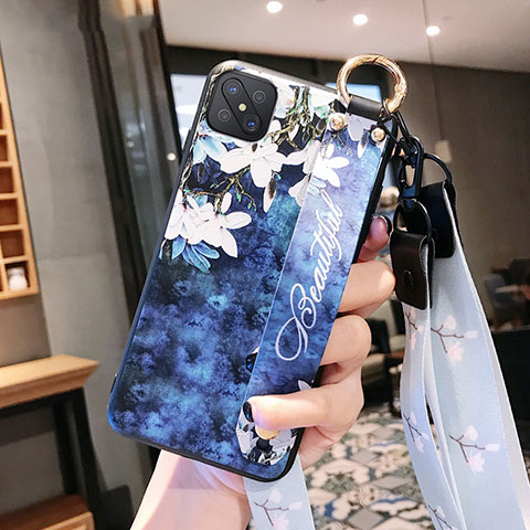 Funda Silicona Gel Goma Flores Carcasa S02 para Oppo A92s 5G Azul