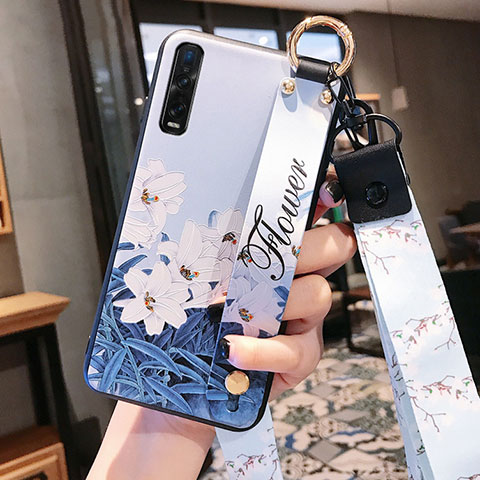 Funda Silicona Gel Goma Flores Carcasa S02 para Oppo Find X2 Pro Azul Cielo