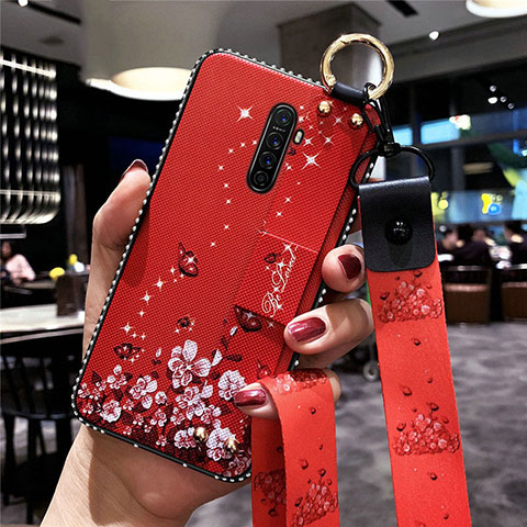 Funda Silicona Gel Goma Flores Carcasa S02 para Realme X2 Pro Rojo