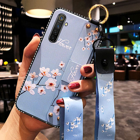 Funda Silicona Gel Goma Flores Carcasa S02 para Realme XT Azul Cielo