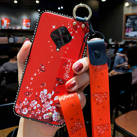 Funda Silicona Gel Goma Flores Carcasa S02 para Vivo S1 Pro Rojo