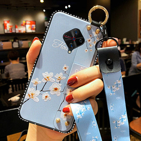 Funda Silicona Gel Goma Flores Carcasa S02 para Vivo X50 Lite Azul Cielo