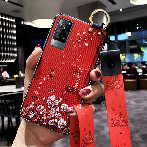 Funda Silicona Gel Goma Flores Carcasa S02 para Vivo X60 5G Rojo