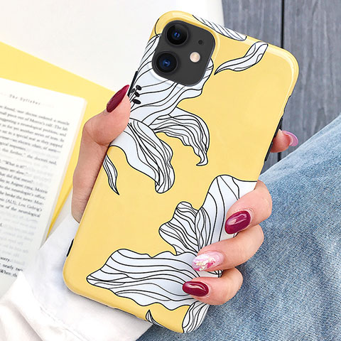 Funda Silicona Gel Goma Flores Carcasa S03 para Apple iPhone 11 Amarillo