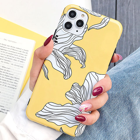 Funda Silicona Gel Goma Flores Carcasa S03 para Apple iPhone 11 Pro Amarillo