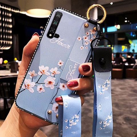 Funda Silicona Gel Goma Flores Carcasa S03 para Huawei Nova 5 Azul Cielo