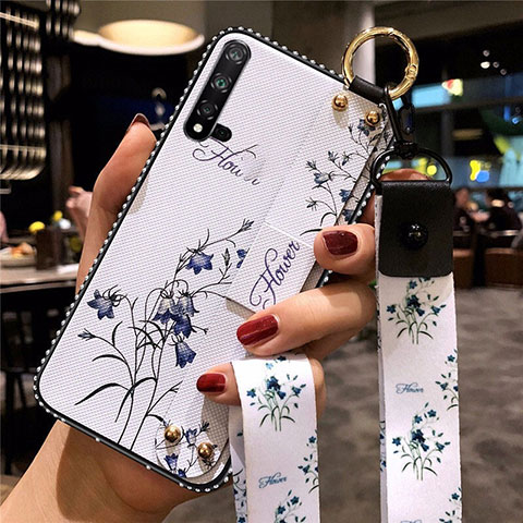 Funda Silicona Gel Goma Flores Carcasa S03 para Huawei Nova 5 Blanco