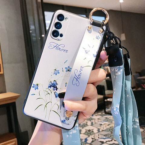 Funda Silicona Gel Goma Flores Carcasa S03 para Oppo Reno4 Pro 5G Blanco