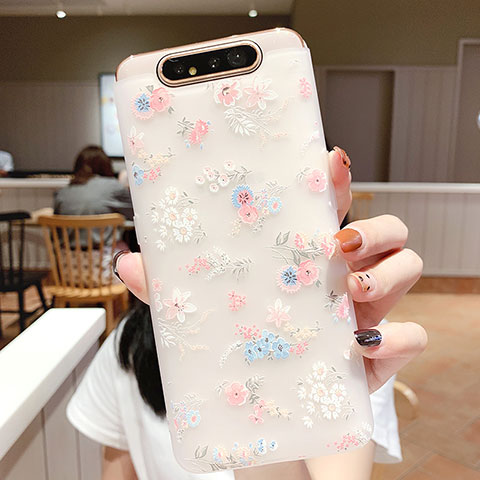 Funda Silicona Gel Goma Flores Carcasa S03 para Samsung Galaxy A90 4G Rosa