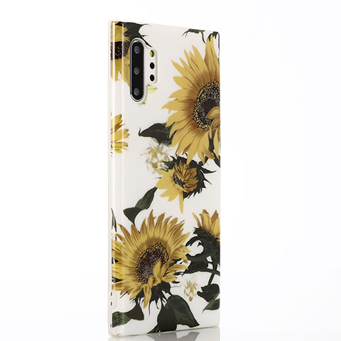 Funda Silicona Gel Goma Flores Carcasa S03 para Samsung Galaxy Note 10 Plus Amarillo