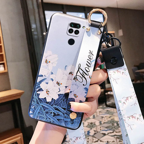 Funda Silicona Gel Goma Flores Carcasa S04 para Xiaomi Redmi Note 9 Azul Cielo