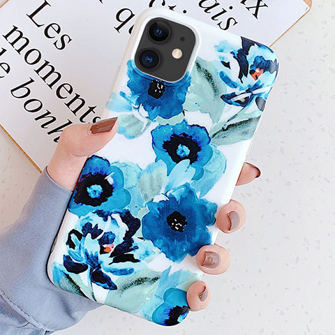 Funda Silicona Gel Goma Flores Carcasa S05 para Apple iPhone 11 Azul