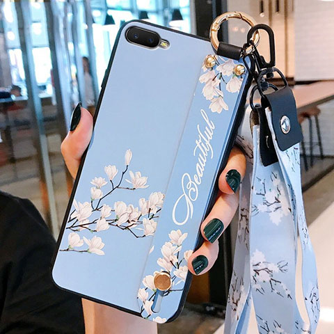 Funda Silicona Gel Goma Flores Carcasa S05 para Oppo R17 Neo Azul Cielo