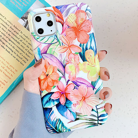 Funda Silicona Gel Goma Flores Carcasa S06 para Apple iPhone 11 Pro Max Naranja