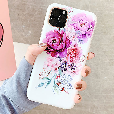 Funda Silicona Gel Goma Flores Carcasa S06 para Apple iPhone 11 Pro Morado