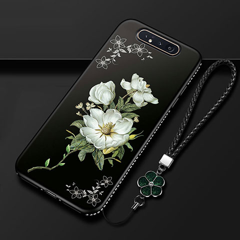 Funda Silicona Gel Goma Flores Carcasa S06 para Samsung Galaxy A80 Negro