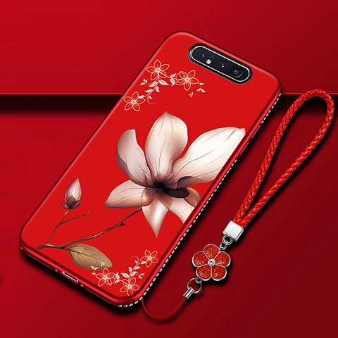 Funda Silicona Gel Goma Flores Carcasa S06 para Samsung Galaxy A90 4G Rojo Rosa