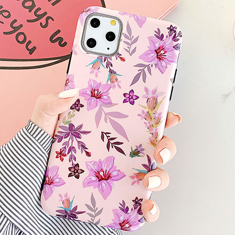 Funda Silicona Gel Goma Flores Carcasa S07 para Apple iPhone 11 Pro Morado