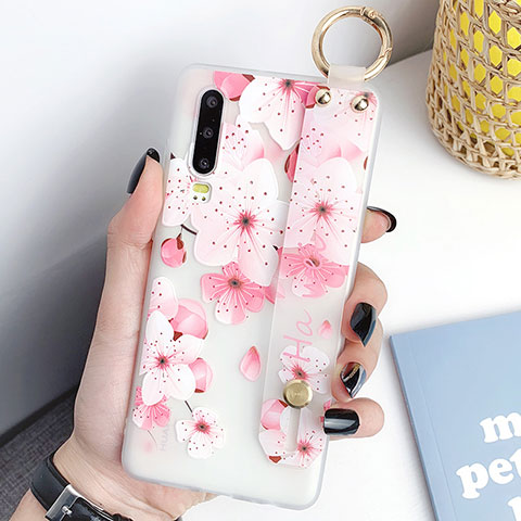 Funda Silicona Gel Goma Flores Carcasa S07 para Huawei P30 Rosa Roja