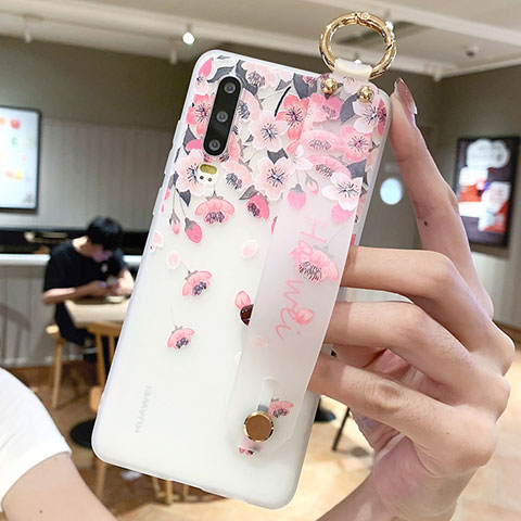 Funda Silicona Gel Goma Flores Carcasa S10 para Huawei P30 Rosa