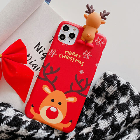 Funda Silicona Gel Goma Navidad Carcasa C02 para Apple iPhone 11 Pro Rojo