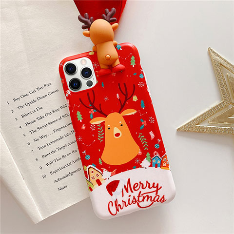 Funda Silicona Gel Goma Navidad Carcasa S01 para Apple iPhone 12 Pro Rojo