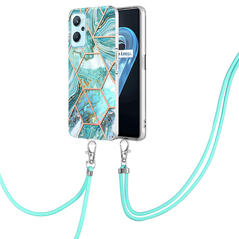 Funda Silicona Gel Goma Patron de Moda Carcasa con Acollador Cordon Lanyard Y01B para Oppo A96 4G Menta Verde