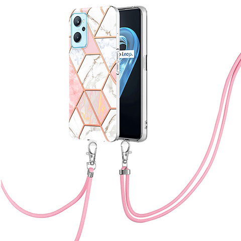 Funda Silicona Gel Goma Patron de Moda Carcasa con Acollador Cordon Lanyard Y01B para Oppo K10 4G Rosa