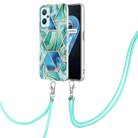 Funda Silicona Gel Goma Patron de Moda Carcasa con Acollador Cordon Lanyard Y01B para Realme 9i 4G Verde