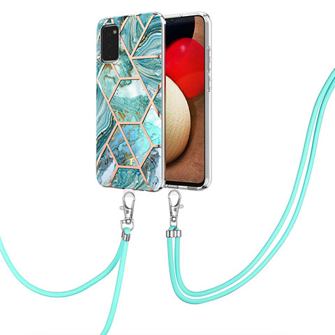 Funda Silicona Gel Goma Patron de Moda Carcasa con Acollador Cordon Lanyard Y01B para Samsung Galaxy A02s Menta Verde